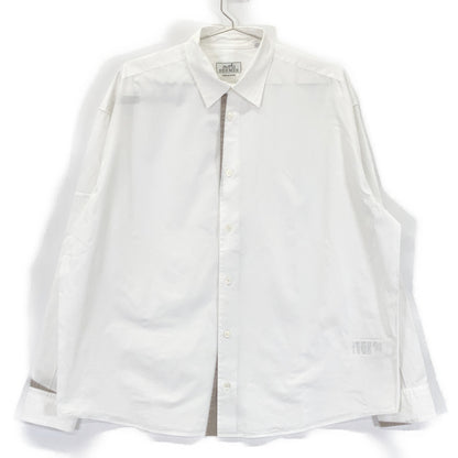 HERMES エルメス 21AW 12-5607 ホワイト×グレー コットン セリエカフスボタン レギュラーカラーオーバーサイズシャツ」 トップス