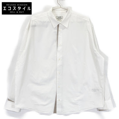 HERMES エルメス 21AW 12-5607 ホワイト×グレー コットン セリエカフスボタン レギュラーカラーオーバーサイズシャツ」 トップス