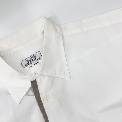 HERMES エルメス 21AW 12-5607 ホワイト×グレー コットン セリエカフスボタン レギュラーカラーオーバーサイズシャツ」 トップス
