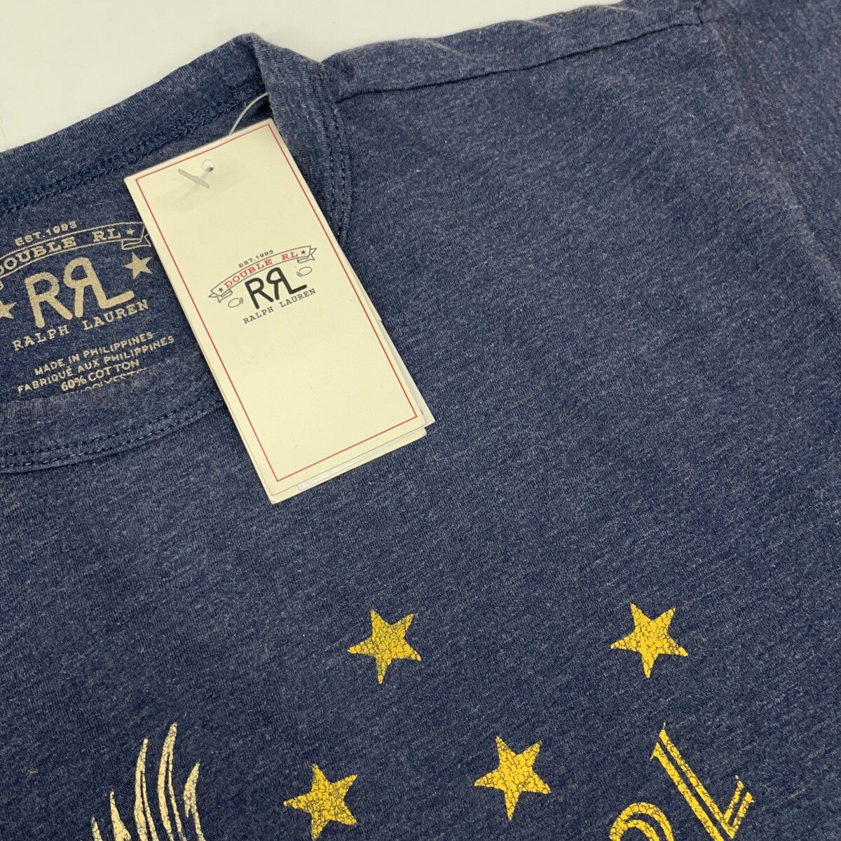 RRL Double RL 782857066001 Navy Cotton Blend Garment-Dyed Graphic Short-Sleeve Cut-and-Sew Top