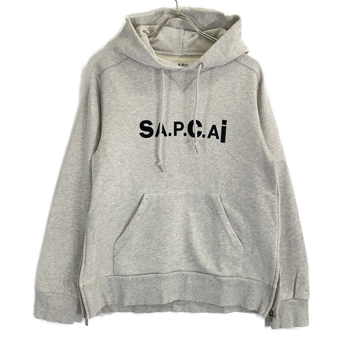 A.P.C. x sacai M27655 Grey HOODIE TAIYO Side Zip Print Pullover Hoodie Top