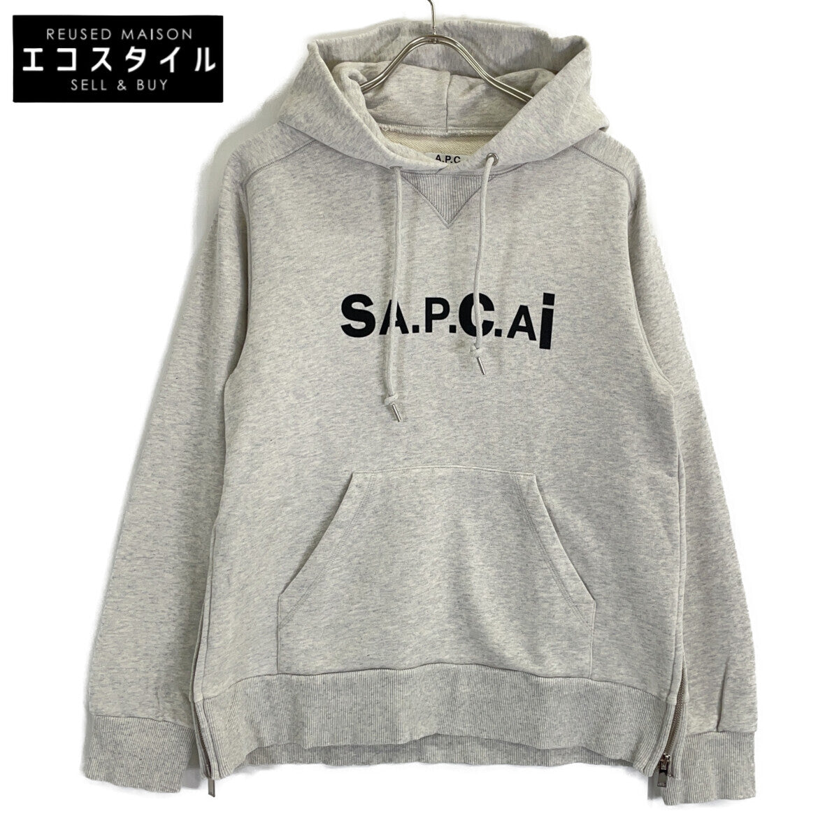 A.P.C. x sacai M27655 Grey HOODIE TAIYO Side Zip Print Pullover Hoodie Top