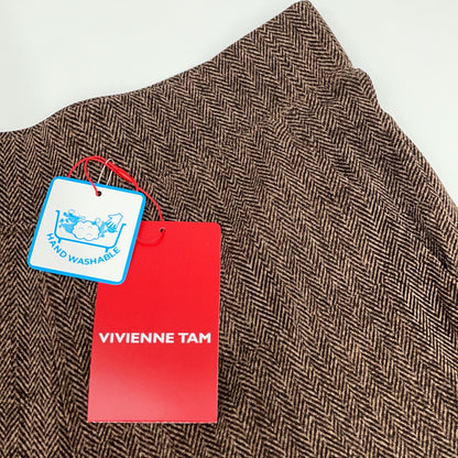 VIVIENNE TAM 2025 Brown Herringbone Net Pants Bottoms 38