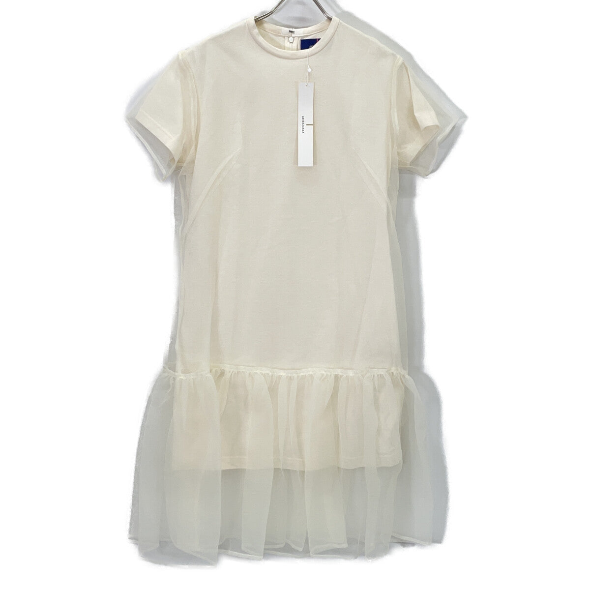 AKIRA NAKA AS1905-WH Ivory Layered Organza Short Sleeve Dress