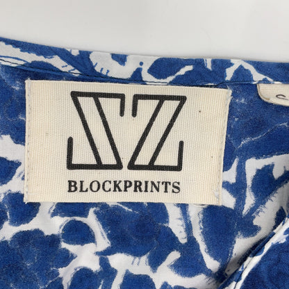SZ Blockprints Blue Rose Design Puff-Sleeve Dress