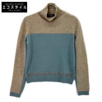 Loro Piana 诺悠翩雅 FAG3626 米色×蓝色 羊绒×真丝 高领针织套衫 上衣