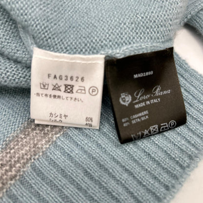 Loro Piana 诺悠翩雅 FAG3626 米色×蓝色 羊绒×真丝 高领针织套衫 上衣