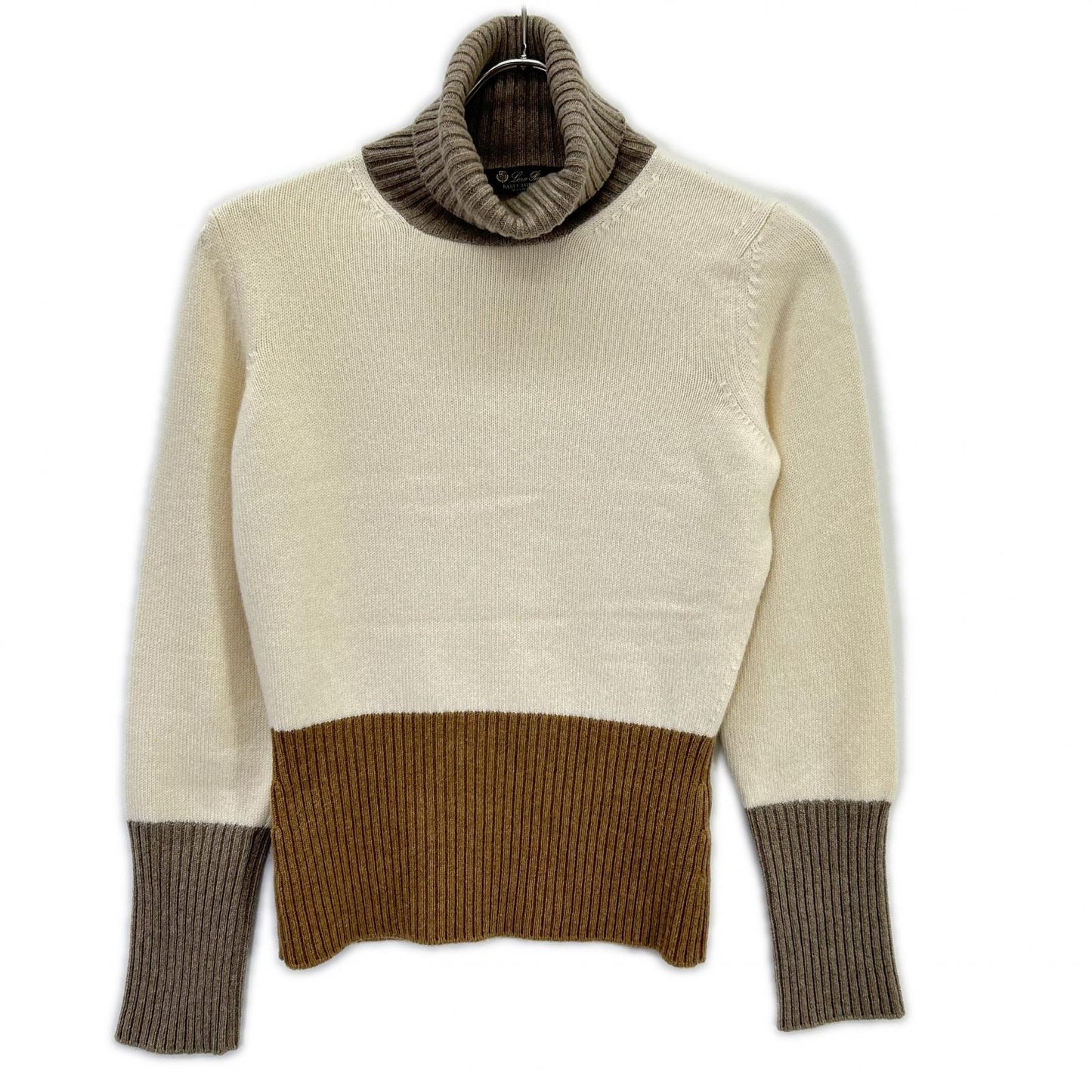 Loro Piana ロロピアーナ FAL2867 アイボリー×ブラウン×グレー ベビーカシミヤ ハイネック ニットプルオーバー トップス