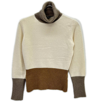 Loro Piana ロロピアーナ FAL2867 アイボリー×ブラウン×グレー ベビーカシミヤ ハイネック ニットプルオーバー トップス
