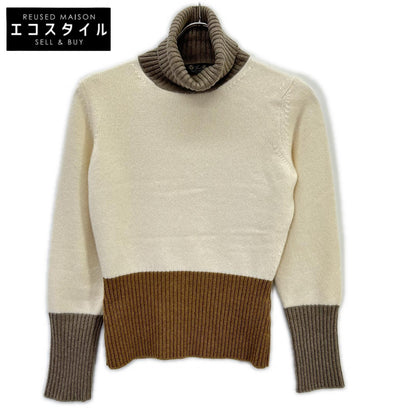 Loro Piana ロロピアーナ FAL2867 アイボリー×ブラウン×グレー ベビーカシミヤ ハイネック ニットプルオーバー トップス