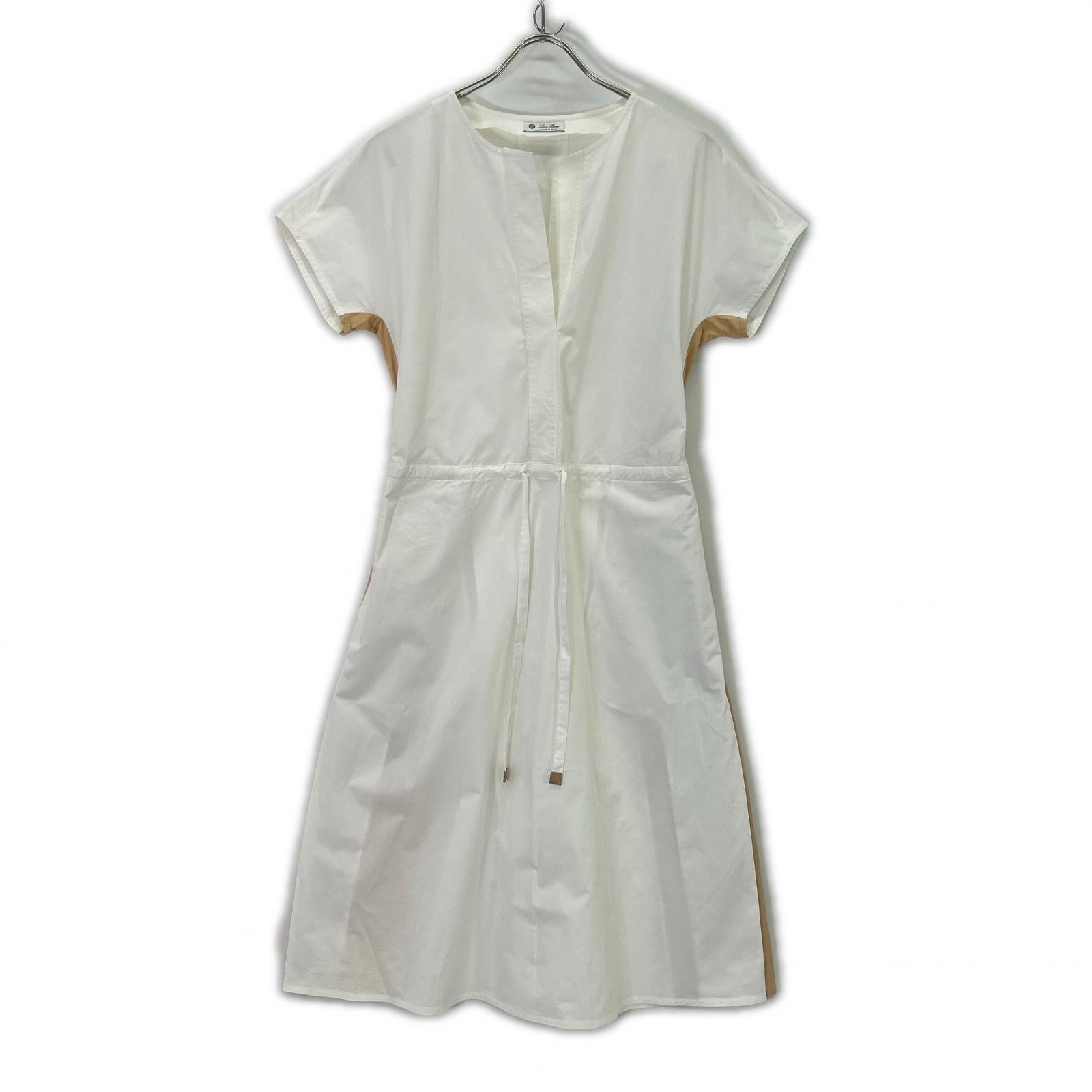Loro Piana ロロピアーナ FAM3432 ホワイト×ベージュ コットン ドローストリングワンピース ワンピース