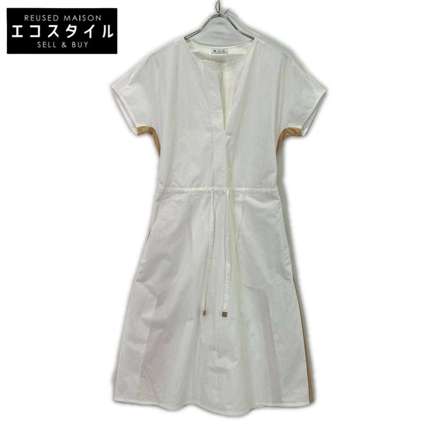 Loro Piana ロロピアーナ FAM3432 ホワイト×ベージュ コットン ドローストリングワンピース ワンピース