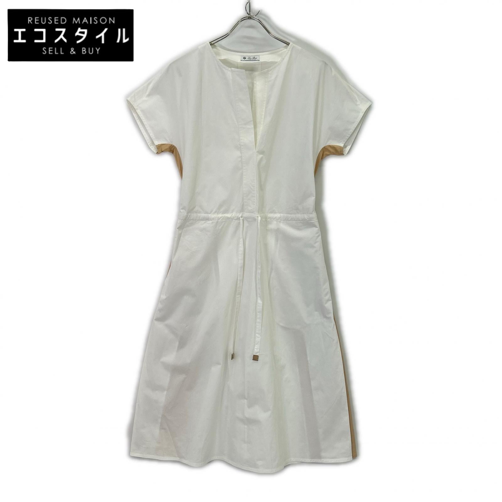 Loro Piana ロロピアーナ FAM3432 ホワイト×ベージュ コットン ドローストリングワンピース ワンピース