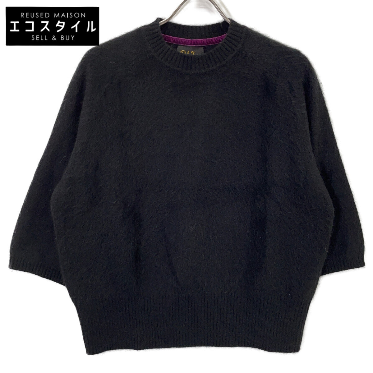 Pale Jute 24AW PJ2024AW-17 Black 100% Wool 5-Sleeve Knit Pullover Top M