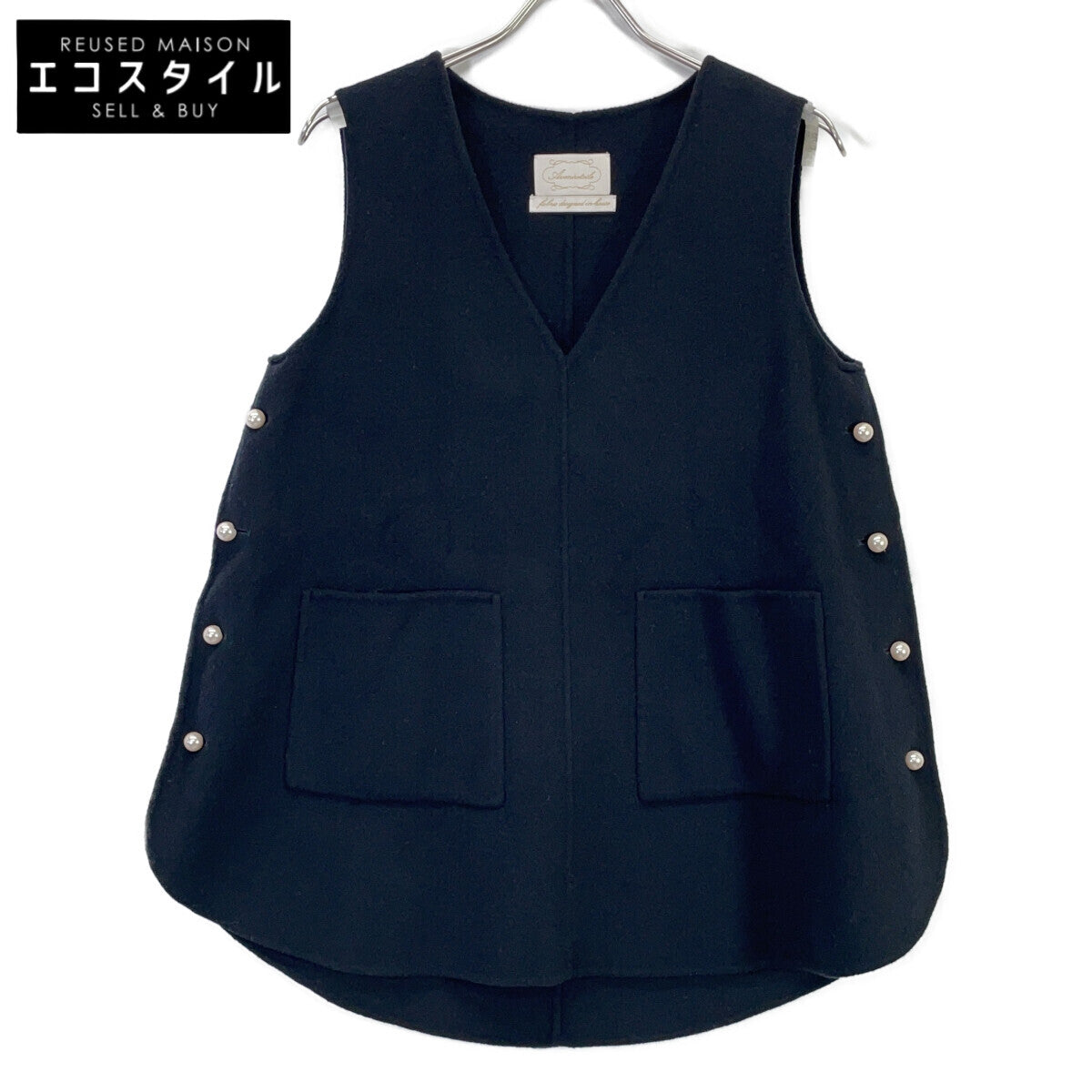 Aveniretoile アベニールエトワール S138-001 Black Super170's Wool Side-Pearl Vest Vest