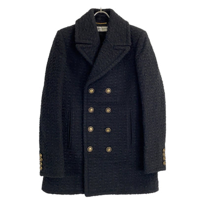 SAINT LAURENT PARIS サンローランパリ 581137 Y7D30 ブラック ウール ツイード ダブルブレスト ピーコート コート