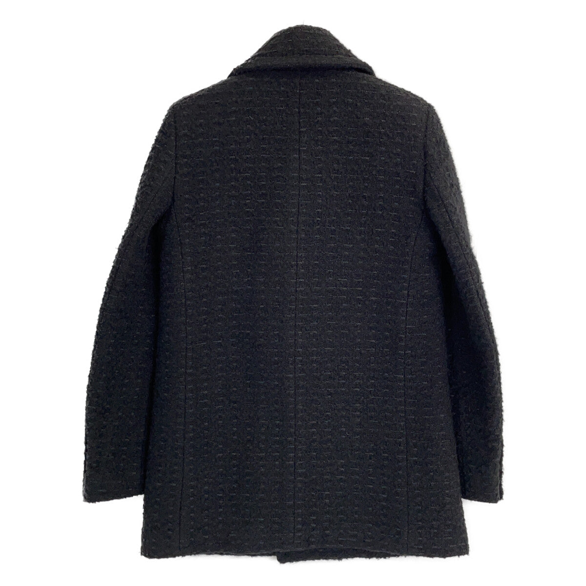 SAINT LAURENT PARIS サンローランパリ 581137 Y7D30 ブラック ウール ツイード ダブルブレスト ピーコート コート