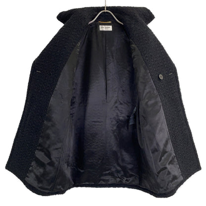 SAINT LAURENT PARIS サンローランパリ 581137 Y7D30 ブラック ウール ツイード ダブルブレスト ピーコート コート