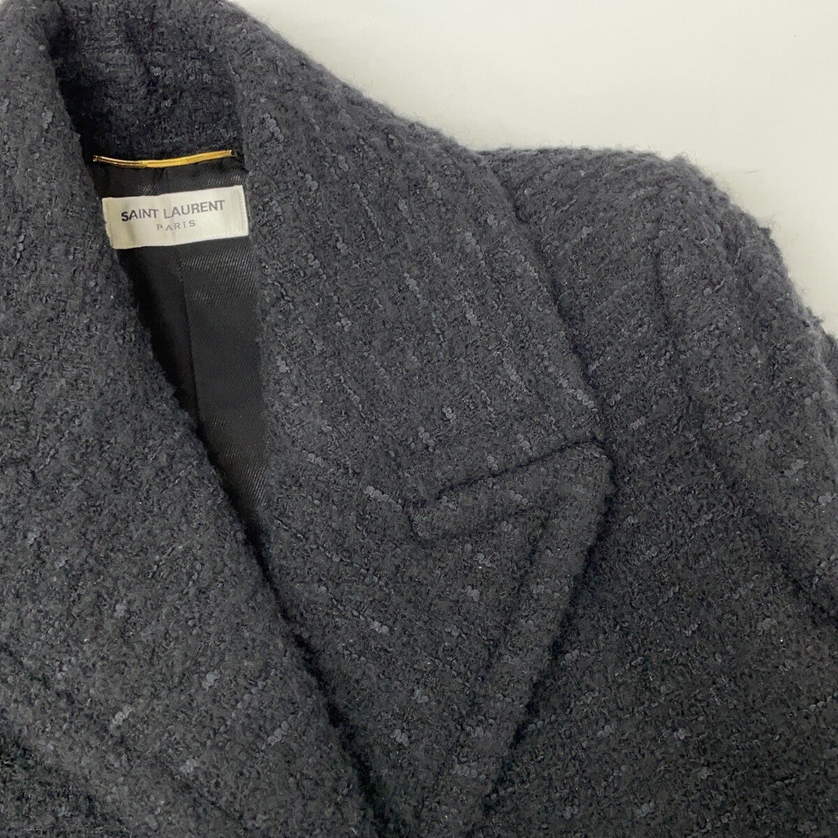 SAINT LAURENT PARIS サンローランパリ 581137 Y7D30 ブラック ウール ツイード ダブルブレスト ピーコート コート