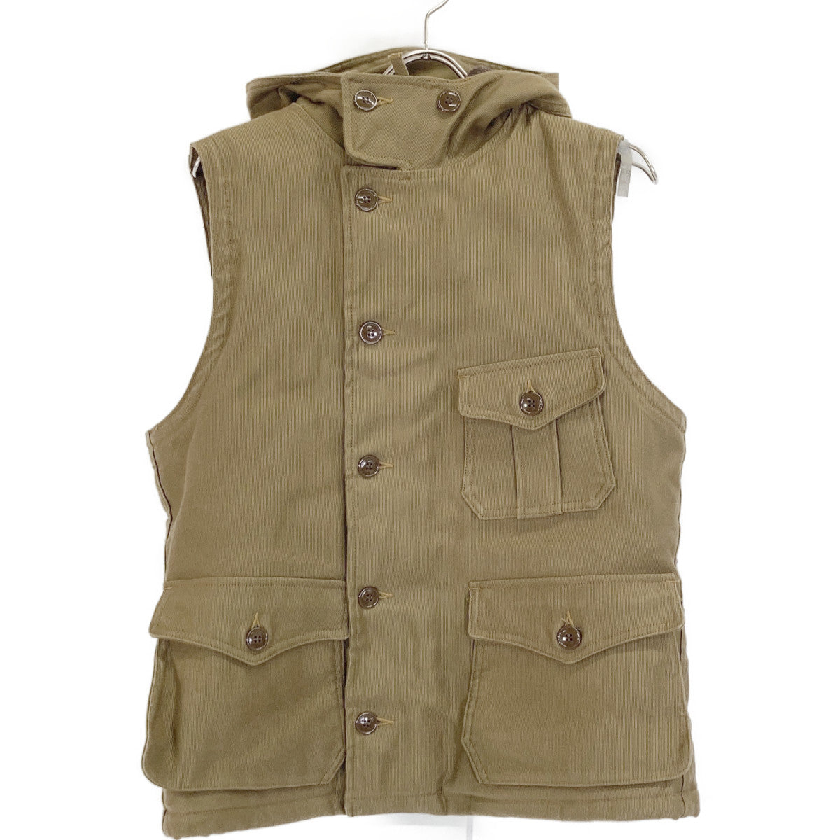 FREEWHEELERS Khaki Zip-Up Alpaca Vest Hoodie Coat