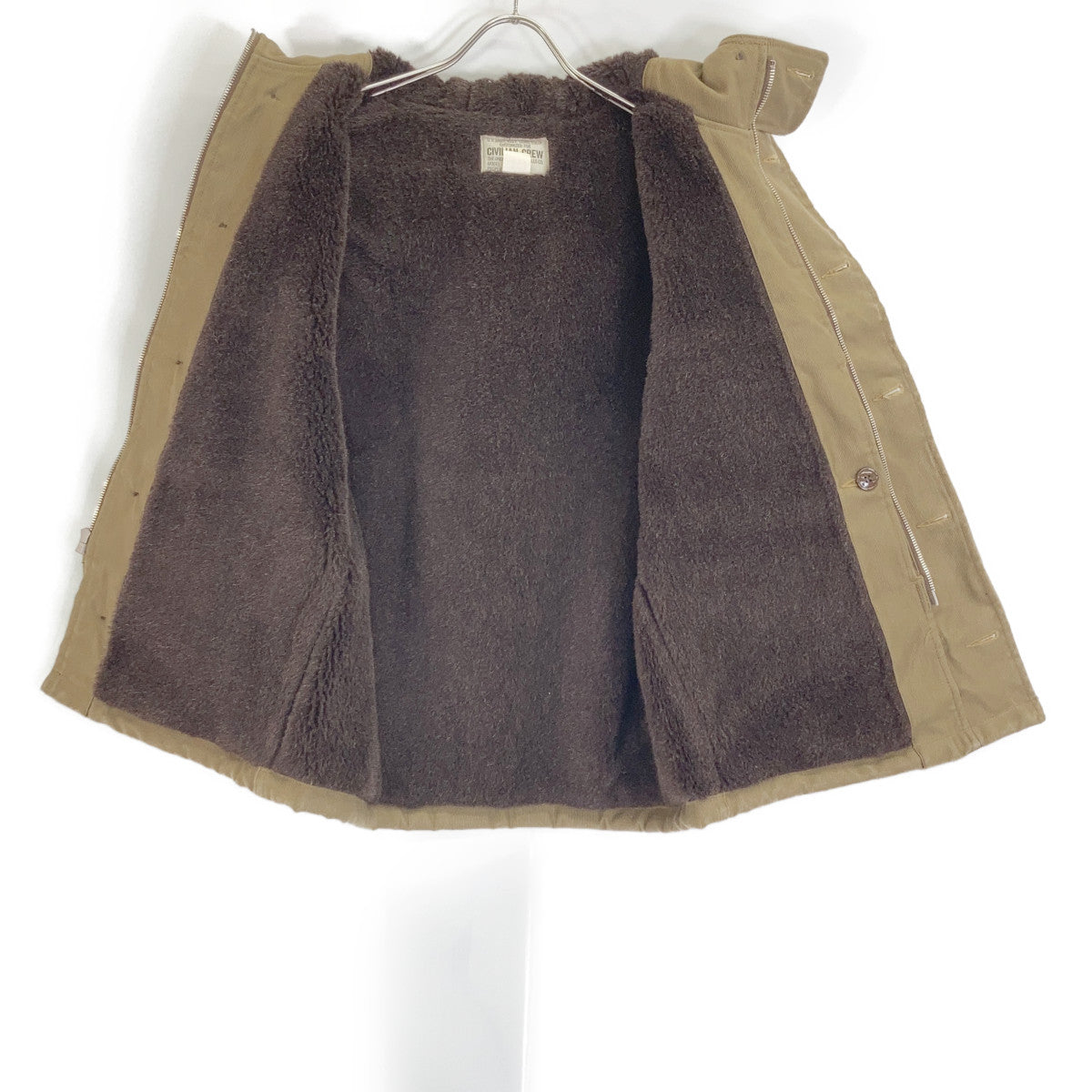 FREEWHEELERS Khaki Zip-Up Alpaca Vest Hoodie Coat