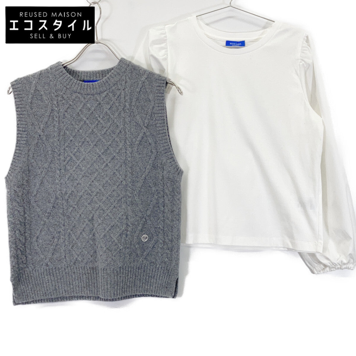 BLUE LABEL CRESTBRIDGE ブルーレーベルクレストブリッジ 25年製 グレー×ホワイト ニットベスト付きカットソー トップス