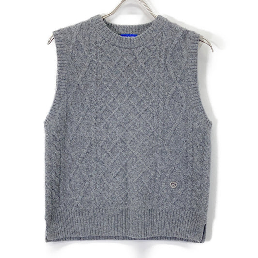 BLUE LABEL CRESTBRIDGE ブルーレーベルクレストブリッジ 25年製 ｸﾞﾚｰ×ﾎﾜｲﾄ ﾆｯﾄﾍﾞｽﾄ付きｶｯﾄｿｰ トップス 38