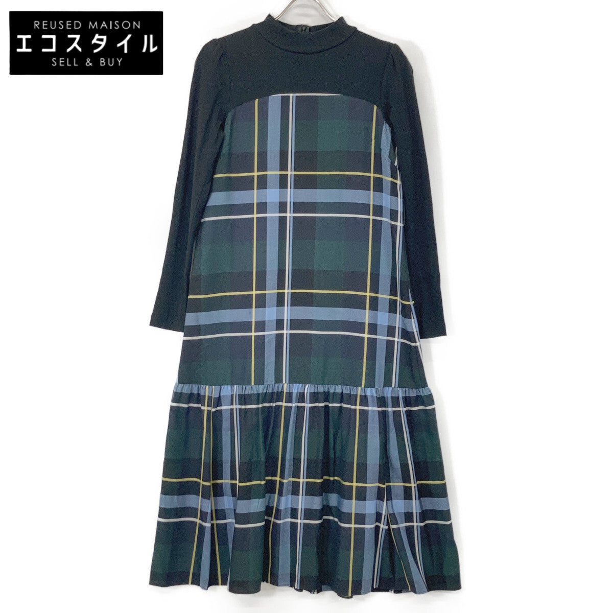 Green Crest Bridge Checked Dobby Collar Penteleko Combi Dress One-piece 36 Ladies
