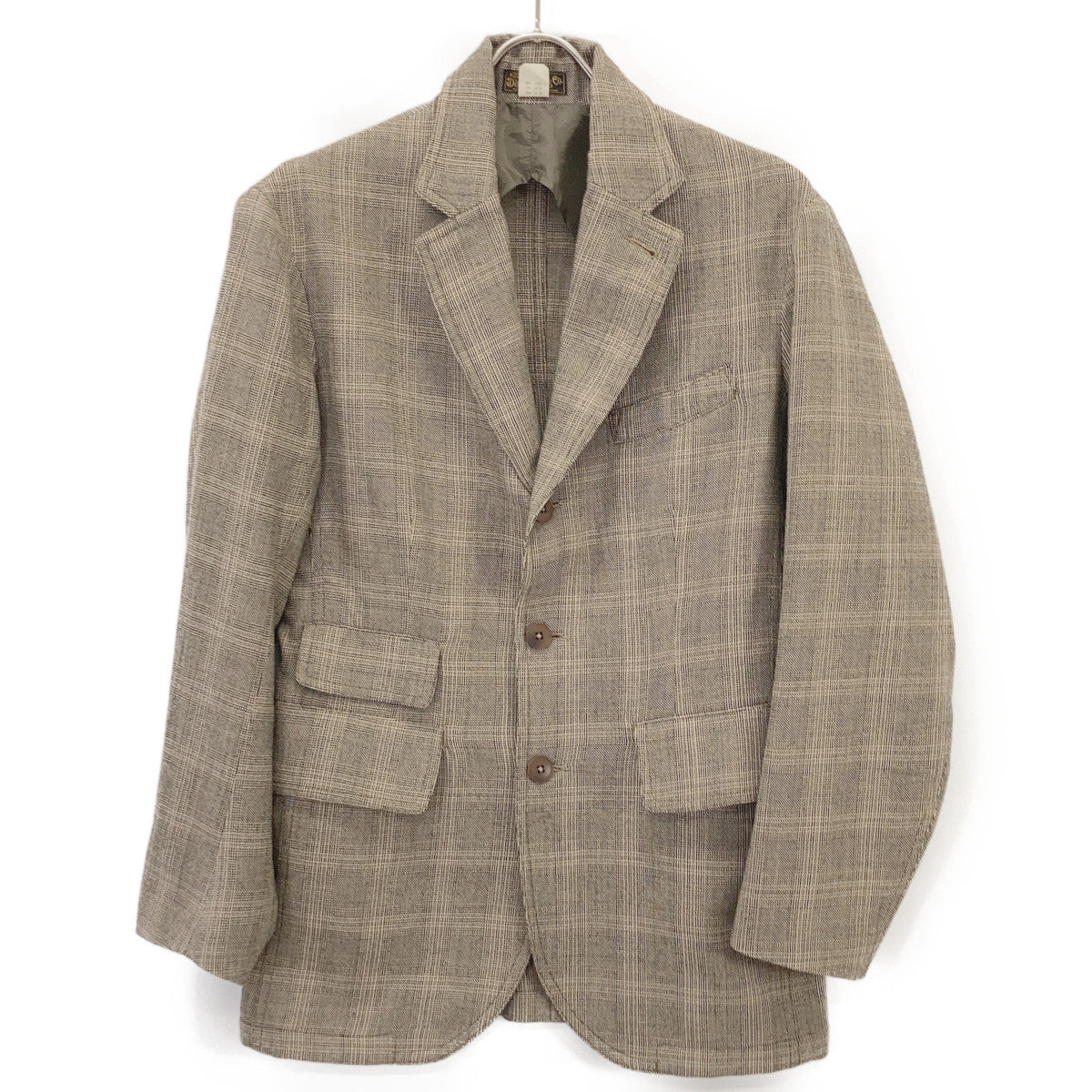 RRL ダブルアールエル 782959749001 グレージュ ウール センターベント グレンチェック 4Bテーラードジャケット ジャケット