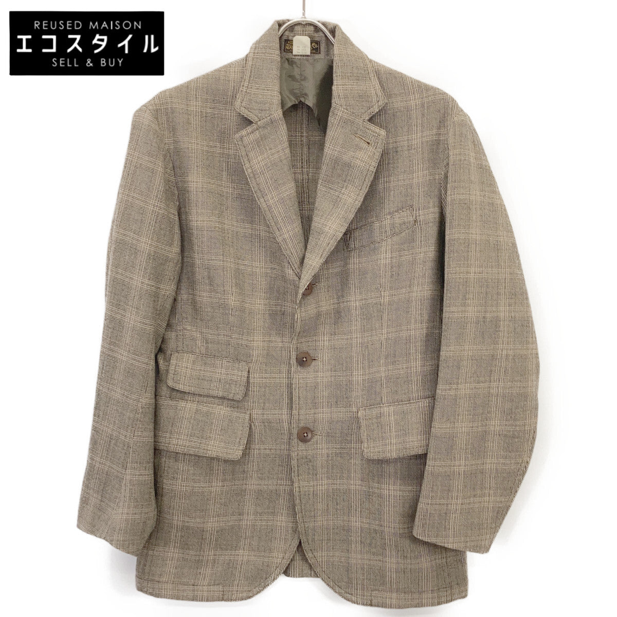 RRL ダブルアールエル 782959749001 グレージュ ウール センターベント グレンチェック 4Bテーラードジャケット ジャケット