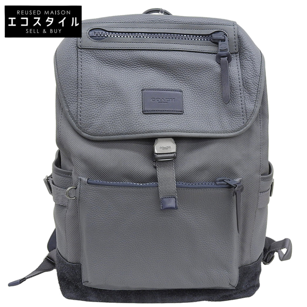 COACH コーチ 美品 マンハッタン レザー×スエード バック パック リュック デイパック メンズ グレー 86735