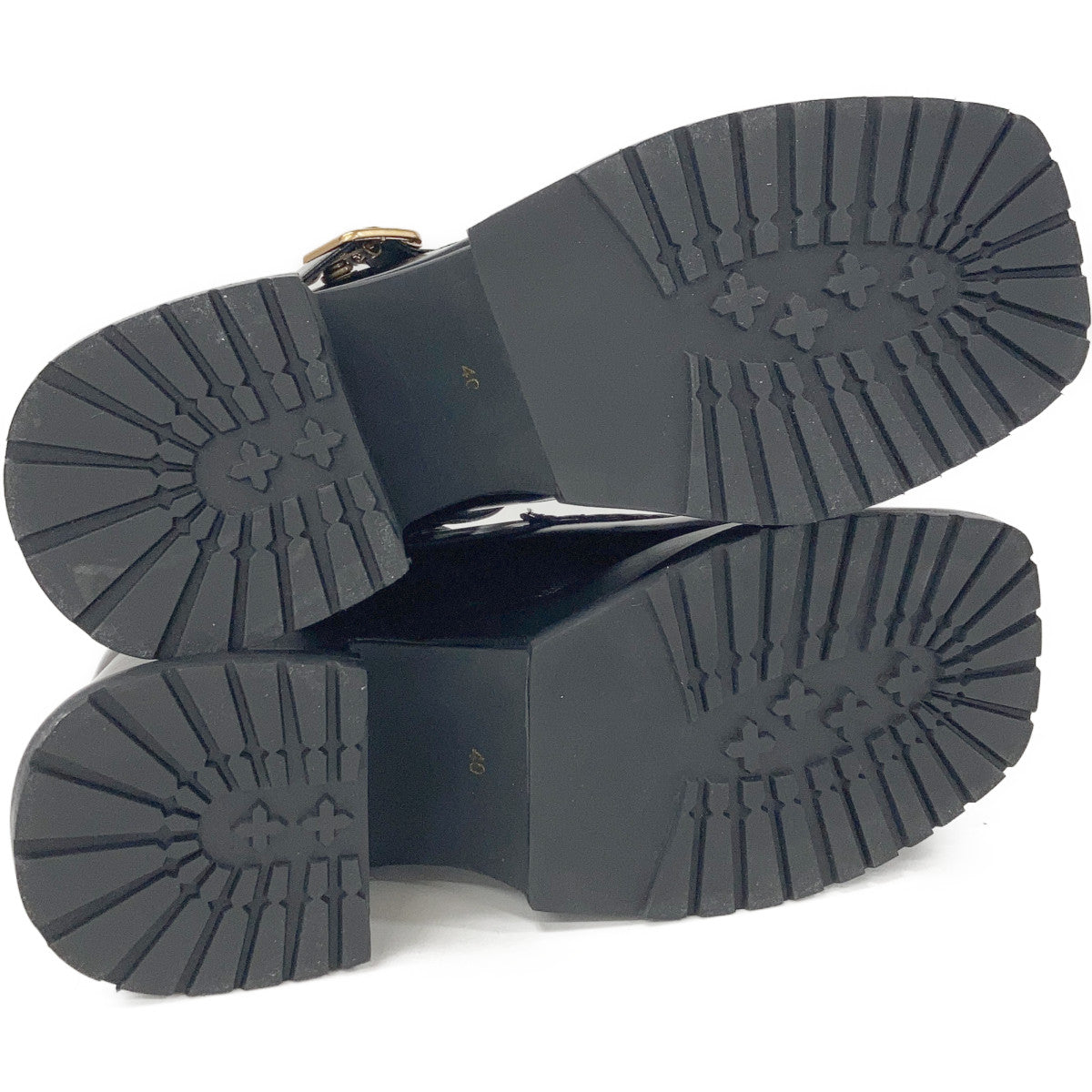 521143 Black Leather T-Strap Platform Shoes 40 Women's