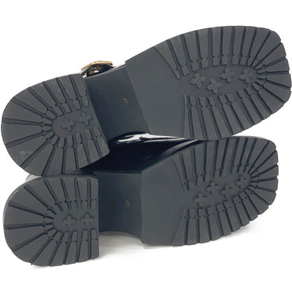521143 Black Leather T-Strap Platform Shoes 40 Women's