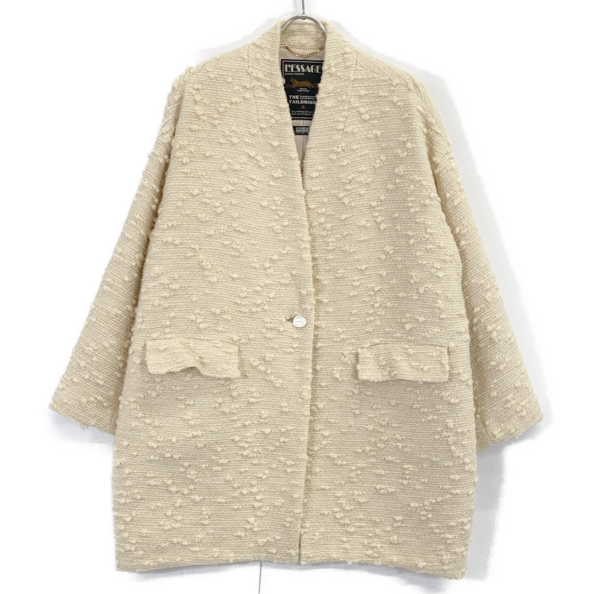 JOURNAL STANDARD L'ESSAGE Ivory Tweed 1-Button Cocoon Middle Coat F