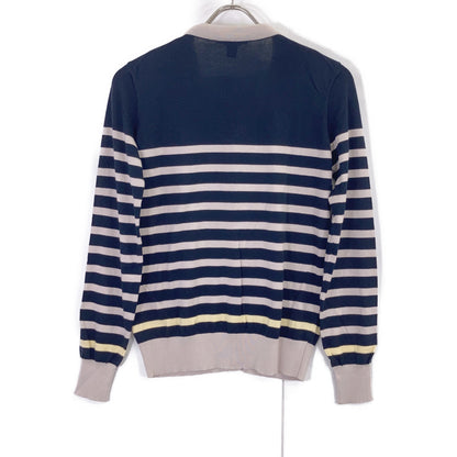 LOUIS VUITTON RW111W WSKC03MXI Navy x Gray Cotton Scarf Design Border Knit Cardigan Top