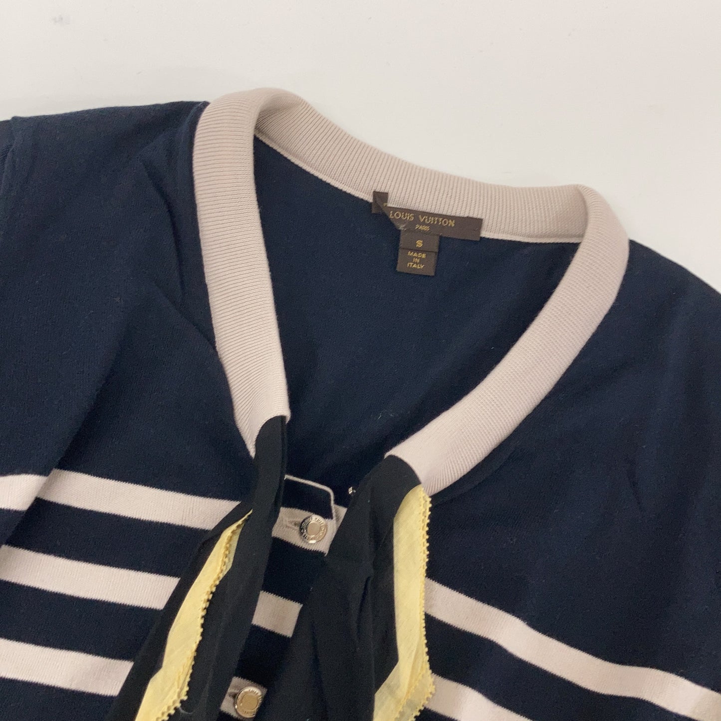 LOUIS VUITTON ルイヴィトン RW111W WSKC03MXI ネイビー×グレー コットン スカーフデザイン ボーダーニットカーディガン トップス