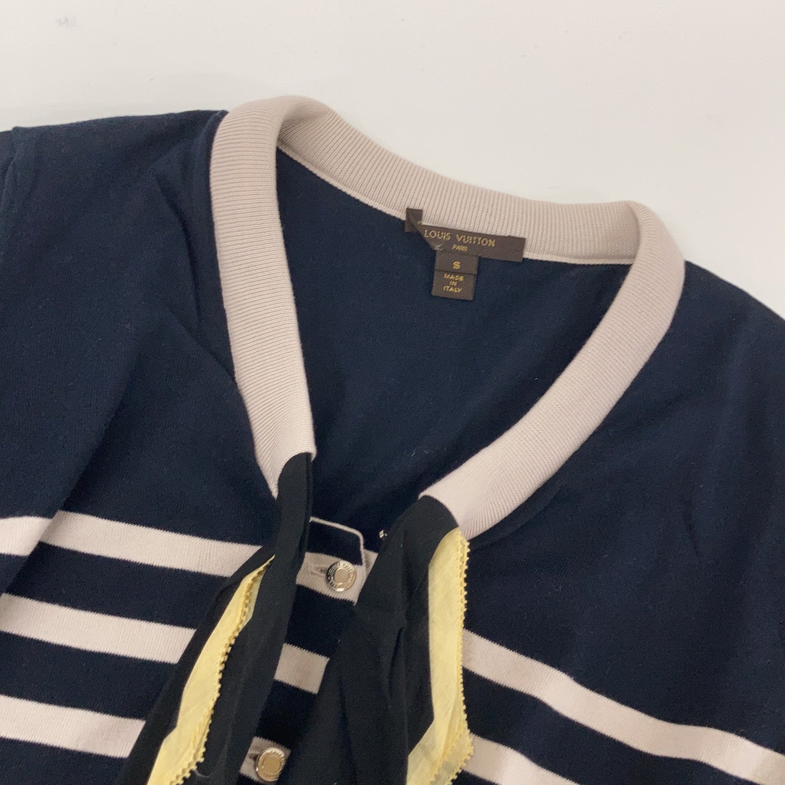 LOUIS VUITTON ルイヴィトン RW111W WSKC03MXI ネイビー×グレー コットン スカーフデザイン ボーダーニットカーディガン トップス