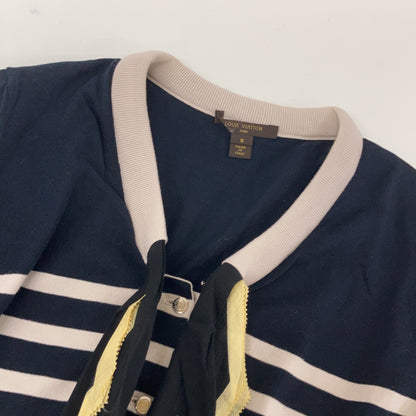 LOUIS VUITTON ルイヴィトン RW111W WSKC03MXI ネイビー×グレー コットン スカーフデザイン ボーダーニットカーディガン トップス