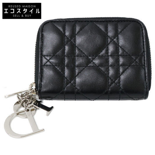 DIOR Lady Dior Lambskin Cannage Round Zipper Card Case [Excellent Condition]