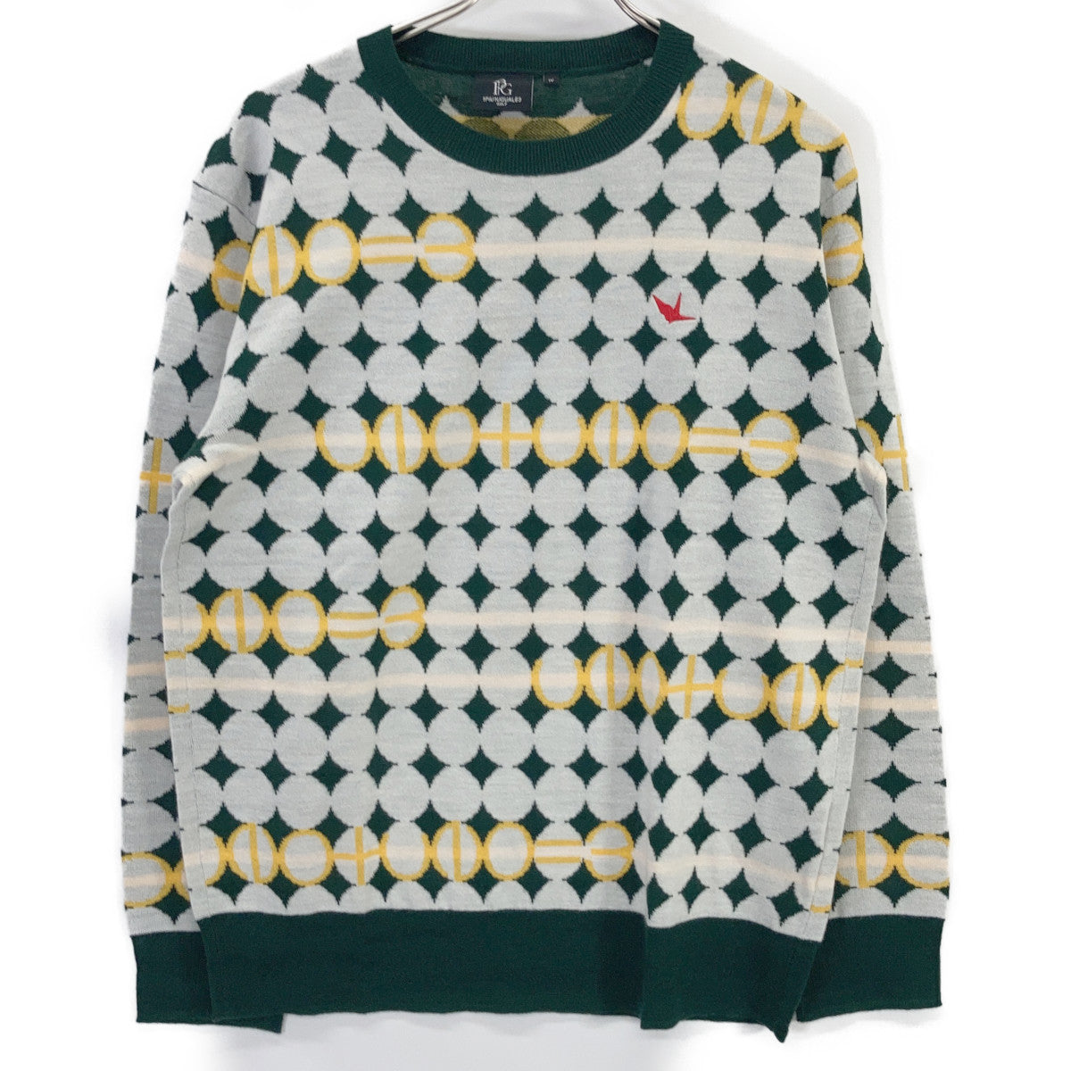 1piu1uguale3 ウノピゥウノウグァーレトレ 【GOLF】GRK067-WOA017 グリーン G.CREWKNIT GOLF BALL 総柄クルーネックニット トップス