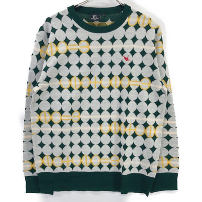 1piu1uguale3 ウノピゥウノウグァーレトレ 【GOLF】GRK067-WOA017 グリーン G.CREWKNIT GOLF BALL 総柄クルーネックニット トップス