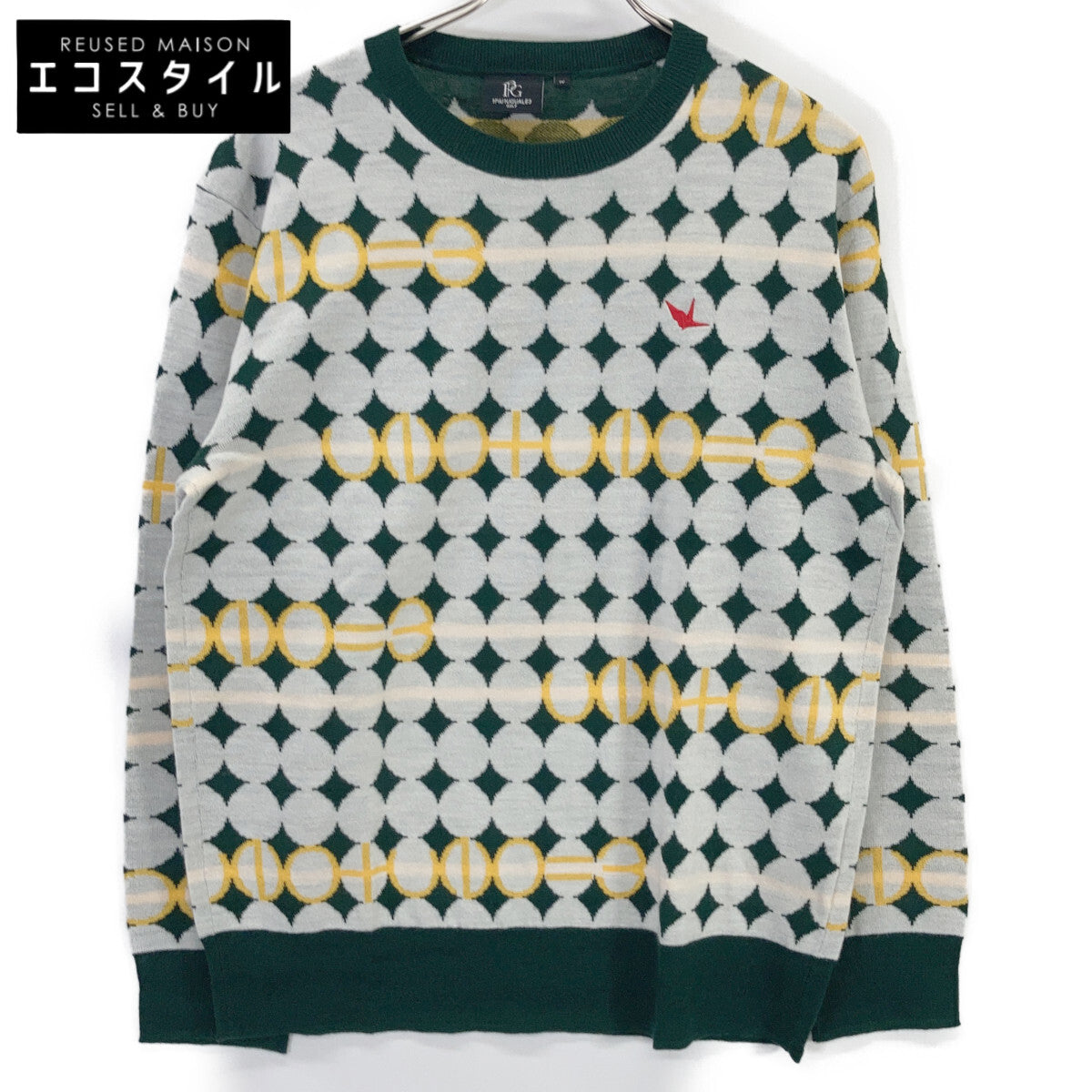 1piu1uguale3 ウノピゥウノウグァーレトレ 【GOLF】GRK067-WOA017 グリーン G.CREWKNIT GOLF BALL 総柄クルーネックニット トップス