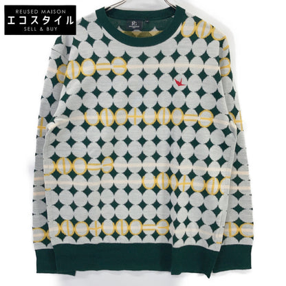 1piu1uguale3 ウノピゥウノウグァーレトレ 【GOLF】GRK067-WOA017 グリーン G.CREWKNIT GOLF BALL 総柄クルーネックニット トップス