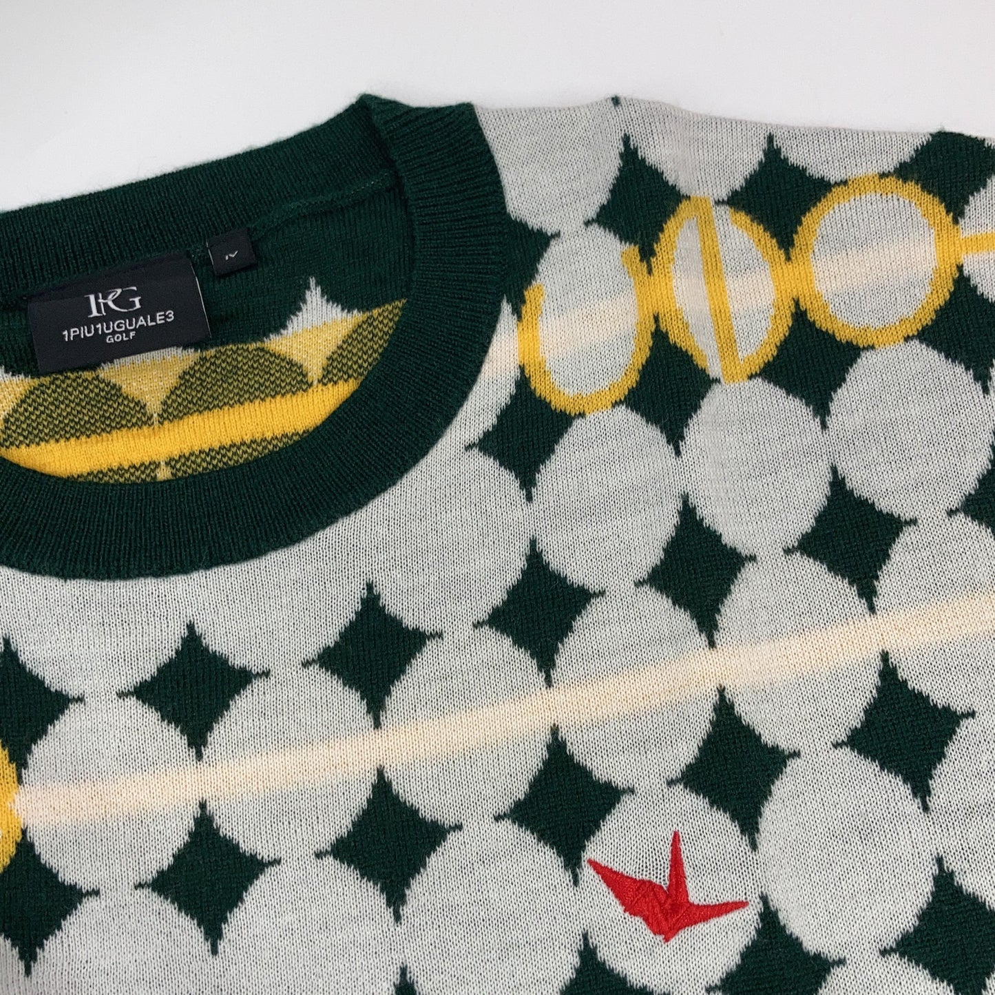 1piu1uguale3 ウノピゥウノウグァーレトレ 【GOLF】GRK067-WOA017 グリーン G.CREWKNIT GOLF BALL 総柄クルーネックニット トップス