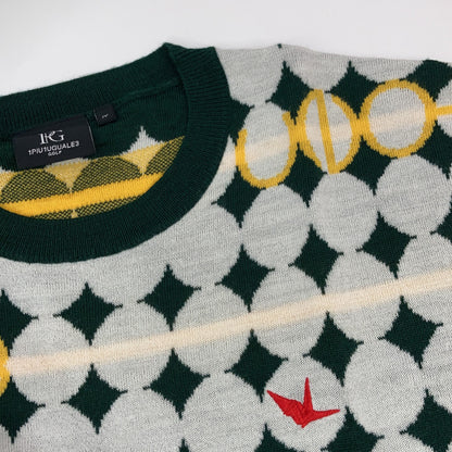1piu1uguale3 ウノピゥウノウグァーレトレ 【GOLF】GRK067-WOA017 グリーン G.CREWKNIT GOLF BALL 総柄クルーネックニット トップス