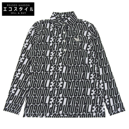 1piu1uguale3 Golf L/S Polo Diagonal Full Logo All-over Pattern Long Sleeve Polo Shirt Top White x Black II GST166-POE438 Top II