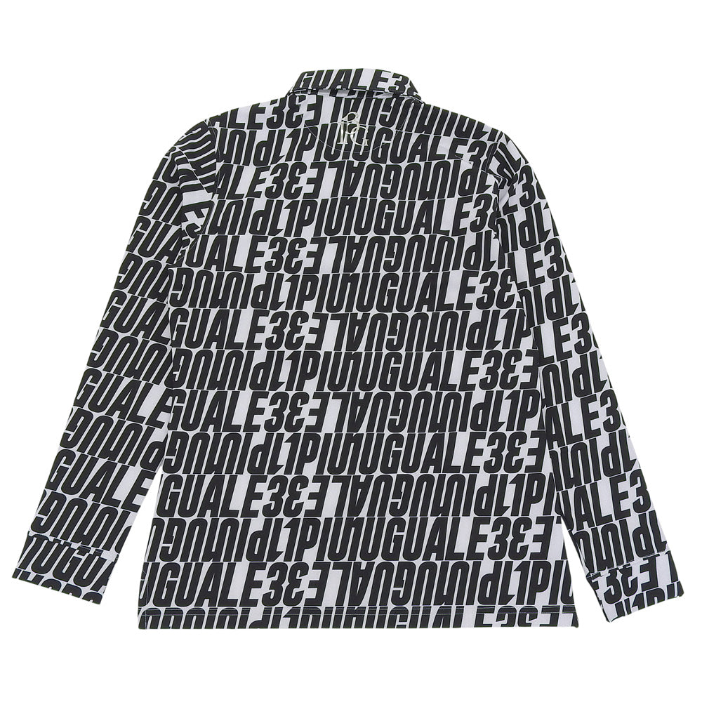 1piu1uguale3 Golf L/S Polo Diagonal Full Logo All-over Pattern Long Sleeve Polo Shirt Top White x Black II GST166-POE438 Top II