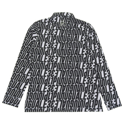 1piu1uguale3 Golf L/S Polo Diagonal Full Logo All-over Pattern Long Sleeve Polo Shirt Top White x Black II GST166-POE438 Top II