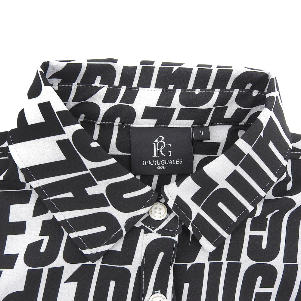 1piu1uguale3 Golf L/S Polo Diagonal Full Logo All-over Pattern Long Sleeve Polo Shirt Top White x Black II GST166-POE438 Top II
