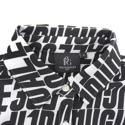 1piu1uguale3 Golf L/S Polo Diagonal Full Logo All-over Pattern Long Sleeve Polo Shirt Top White x Black II GST166-POE438 Top II